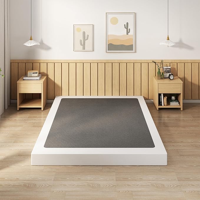 EMODA 4 Inch Box Spring for Queen Bed, 3000 LBS Heavy Duty Metal Mattress Foundation Bed Bas with Fabric Cover, Easy Assembly