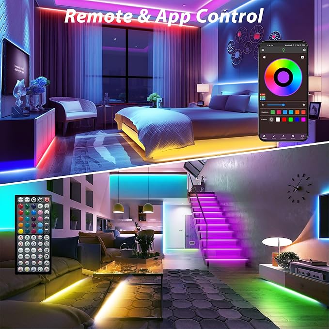 Led Lights for Bedroom 50ft Music Sync Color Changing Led Strip Lights with 60 Key Remote and App Control RGB Led Light Strip for Home Party Room Decoration