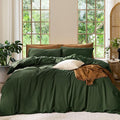 MooMee Bedding Duvet Cover Set 100% Washed Cotton Linen Like Textured Breathable Durable Soft Comfy (Solid Forest Green, Super King Plus 120"x120")