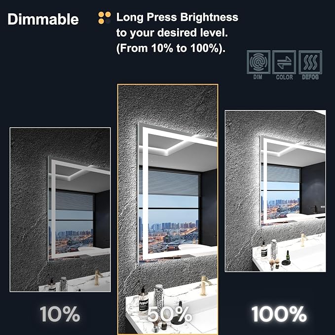 LED Bathroom Mirror 55"x 30",Front Lit and Backlit Bathroom Mirror with Lights,Stepless Dimmable,Anti-Fog, Shatter-Proof, Memory, 3 Colors Lighted Vanity Mirror (Horizontal/Vertical)