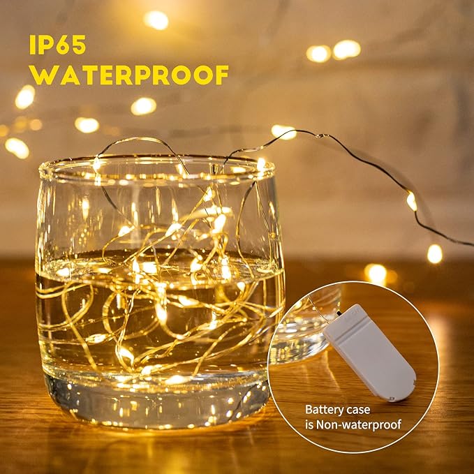 Brightown 24 Pack Fairy Lights Battery Operated - 7Ft 20 Led Mini String Lights Silver Wire Waterproof Firefly Starry DIY Lights for Bedroom Patio Wedding Party Christmas Decor (Warm White)