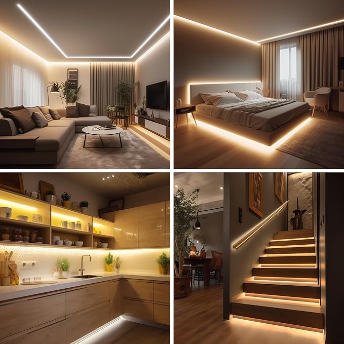 COB LED Strip Lights Warm White,24V Dimmable led Light Strip KIT with Remote and app Control,3000K 50FT/15m 8mm Wide Ra>90 Cuttable Flexible Strip Lights for Bedroom,Shelf,Cabinet