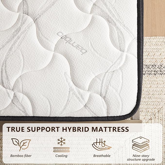 Mattress King Size 14 Inch - Memory Foam Hybrid Mattresses for Pressure Relief & Motion Isolation - Medium Firm King Mattress with Pocketed Coils Breathable Bamboo Cover Certipur-Us Certified