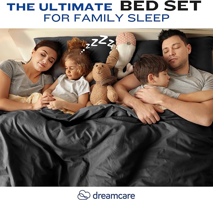 DREAMCARE Full Size Sheets - Cooling Bed Sheets - 4pcs Set - up to 15" Deep Pocket Full Sheet Set - Sheets Full Size Bed - Soft & Long Lasting 100% Fine Brushed Polyester with Side Pocket - Black