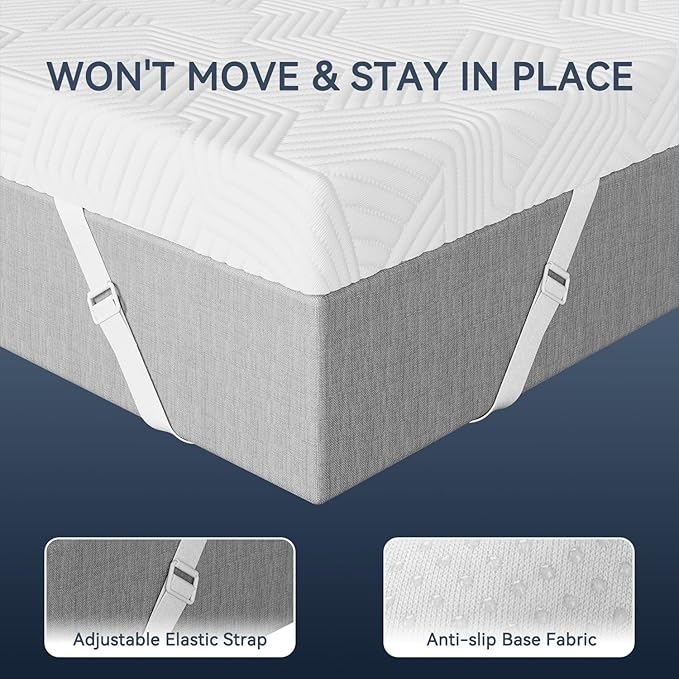 ELEMUSE 4 Inch Gel Memory Foam Mattress Topper Full Size Pressure-Relieving Mattress Topper for Back Pain,Non-Slip Design with Removable & Washable Cover, CertiPUR-US