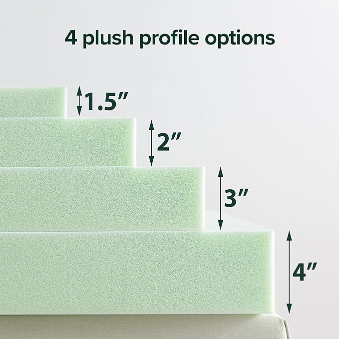 ZINUS 4 Inch Green Tea Memory Foam Mattress Topper, Smaller, More Convenient WonderBox Packaging, Pressure-Relieving Layers, CertiPUR-US Certified, Short Queen
