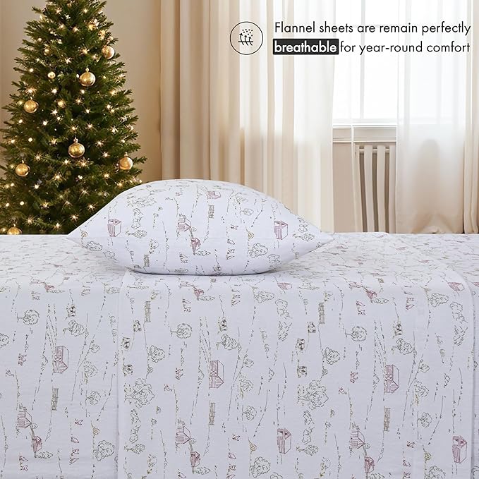 RUVANTI Flannel Sheets King Size - 100% Cotton Brushed King Bed Sheets Set - Deep Pockets 16 Inches - All Seasons Breathable & Extra Soft - Warm & Cozy, 4 Piece, Rustic Homestead