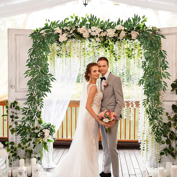 RECUTMS Artificial Willow Leaves Vine Twigs 2Pcs 5.7Ft Fake Hanging Ivy Plants Silk Green Leaf Rattan Garland Greenery Decor for Indoor Outdoor Home Wedding Arch Jungle Beach Birthday Party Garden