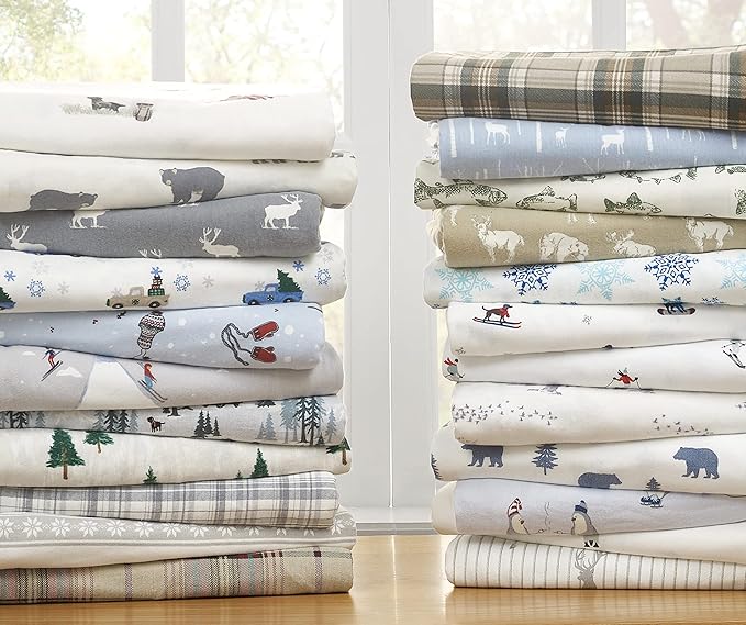 Eddie Bauer - Full Sheets, Cotton Flannel Bedding Set, Brushed For Extra Softness, Cozy Home Decor (Snow Days, Full)