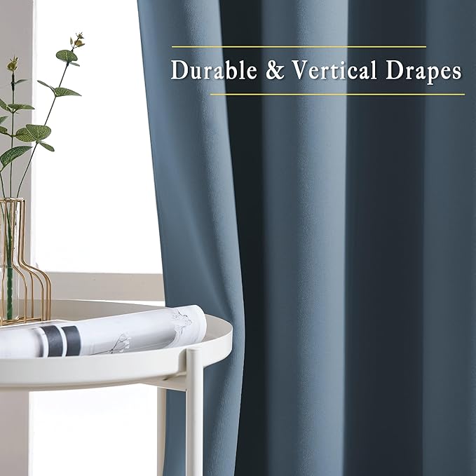NICETOWN Smoky Blue Curtains 110 inches Long, Grommet Thermal Insulated Blackout Curtains Privacy Window Treatments Sound Reducing for Bedroom/Living Room, W66 x L110, 2 Panels