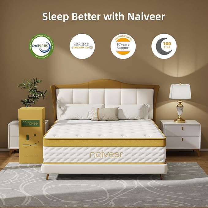 Cooling Gel Memory Foam Hybrid Mattress, 12 Inch Queen Size Mattress in A Box with Pocket Springs for Back Pain & Pressure Relief, Medium Firm Feeling with CertiPUR-US Certified Foam