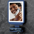 Heated Shower Mirror Fogless for Shaving, 3 Colors Stepless Dimmable Lights Fogless Mirror for Shower, Rechargeable Anti Fog Shaving Mirror with Razor Holder for Men, Light Memory Function, Blue
