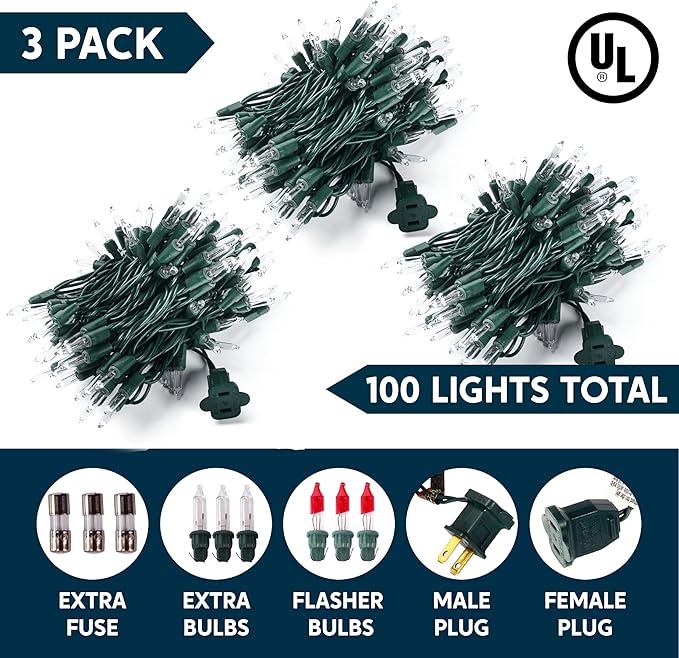 Joiedomi Clear Christmas String Lights Indoor,300(3x100) Mini Warm White Fairy Light,64.2 FT Lighting Decor for Patio Dorm Classroom Bedroom Holiday Wedding Party Garland Birthday Festival,Green Wire