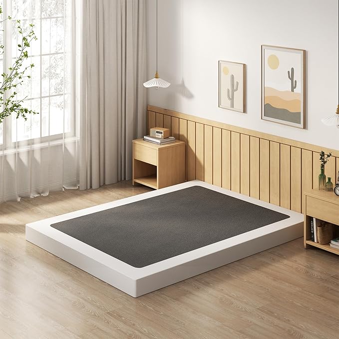 EMODA King Size Box Spring 4 Inch Heavy Duty Bed Base Metal Mattress Foundation with Fabric Cover, 3000LBS Max Weight Capacity, Noise Free, Easy Assembly
