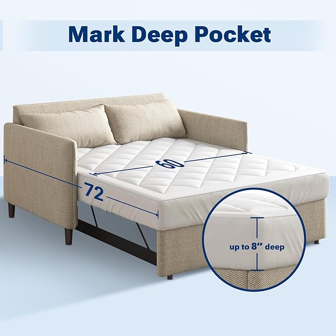 Sleep Philosophy Waterproof Sofa Bed Mattress Protector, Holden Sofa Bed Queen Mattress Pad, 3M Scotchgard, Microfiber Mattress Topper Fitted Elastic Pocket Fits Up to 8 Inch, Queen 60x72, White