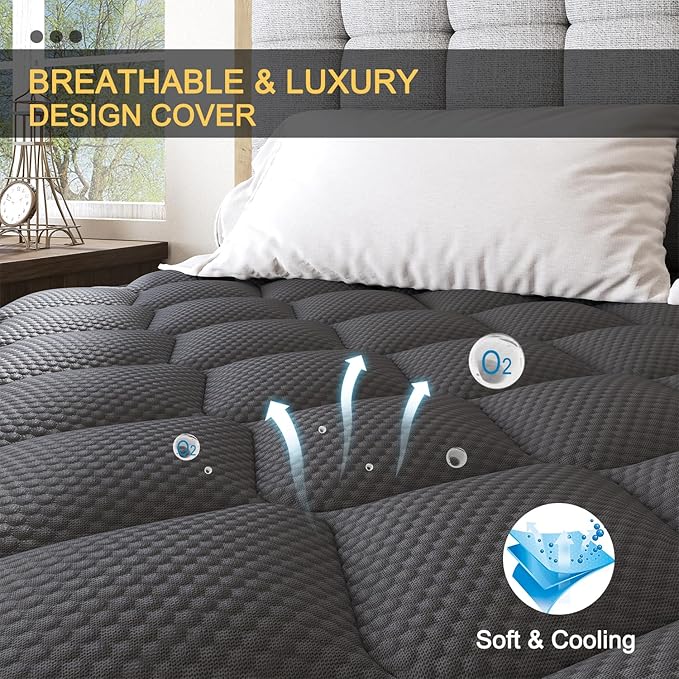 Full Mattress, 14 Inch Hybrid Mattresses Black Euro Top Medium Firm for Back & Lumbar Support, 100 Night Trial, Individual Pocket Spring Bed for Motion Isolation & Pressure Relief