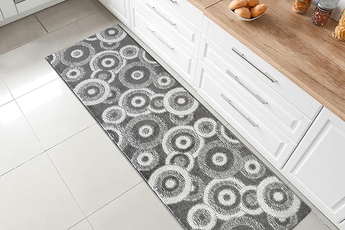 Custom Length Cut to Size Retro Modern Geometric Carpet Runner Rug for Hallways, Non Slip Rubber Backed, 31 inch Wide X Customized Length, Geo Grey, 31 inch X 18 feet