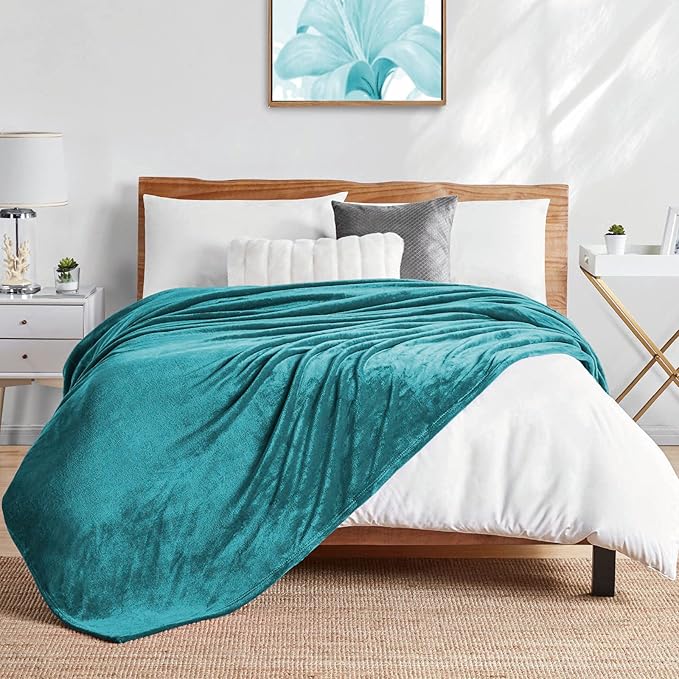 Walensee Fleece Blanket Plush Throw Fuzzy Lightweight (Queen Size 90x90 Teal) Super Soft Microfiber Flannel Blankets for Couch, Bed, Sofa Ultra Luxurious Warm and Cozy for All Seasons