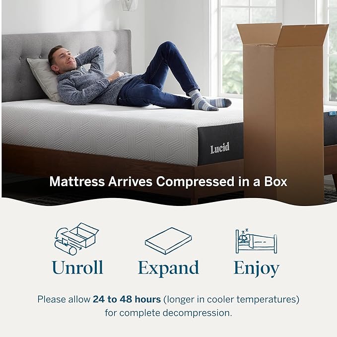 Lucid 12 Inch Memory Foam Mattress - Medium Plush Feel - Infused with Refreshing Bamboo Charcoal and Cooling Gel - Bed in a Box - Temperature Regulating - Pressure Relief - Breathable - Twin Size