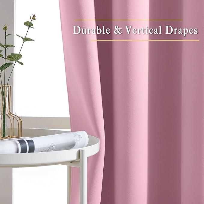 NICETOWN Crystal Pink Room Darkening Sliding Door Curtains, Window Treatment Thermal Grommet Voice Reducing Drapes for Living Room/Bedroom, Set of 2, W66 x L102