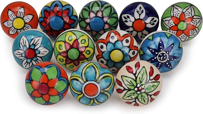 Cabinet Multicolor Assorted Ceramic Drawer Pull Handle Kitchen Cupboard Wardrobe Knob Boho Room Decorative Furniture Hardware Dresser Drawers Knobs-Pack of 30