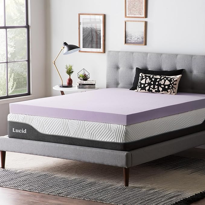 LUCID 4 Inch Lavender Infused Memory Foam Mattress Topper, King Size – Ventilated Design – Pressure Relieving Bed Topper - Mattress Pad – CertiPur Certified