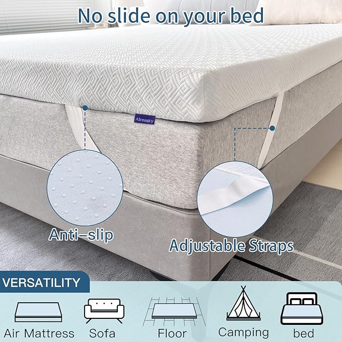 Airensky 2 Inch Memory Foam Mattress Topper, Cooling Gel Infused High Density Twin (39"x75") Topper with Removable Skin-Friendly Cover, Bed Topper for Pressure Relief Back Pain, CertiPUR-US Certified