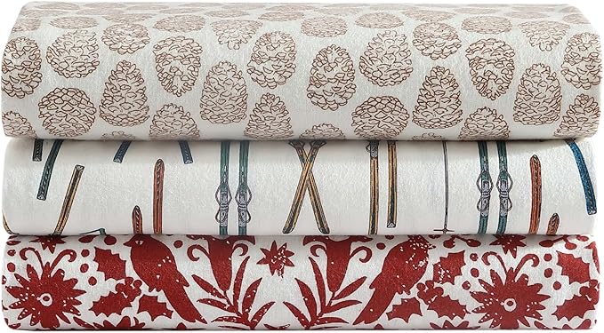Eddie Bauer - Queen Sheets, Cotton Flannel Bedding Set, Brushed For Extra Softness, Cozy Home Decor (Ski Line White, Queen)