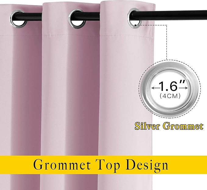 NICETOWN Room Darkening Curtains & Drapes for Room Divider - Grommet Thermal Curtains Light & Sound Reducing Window Treatments for Living Room (W66 x L102, Baby Pink, 1 Pair)