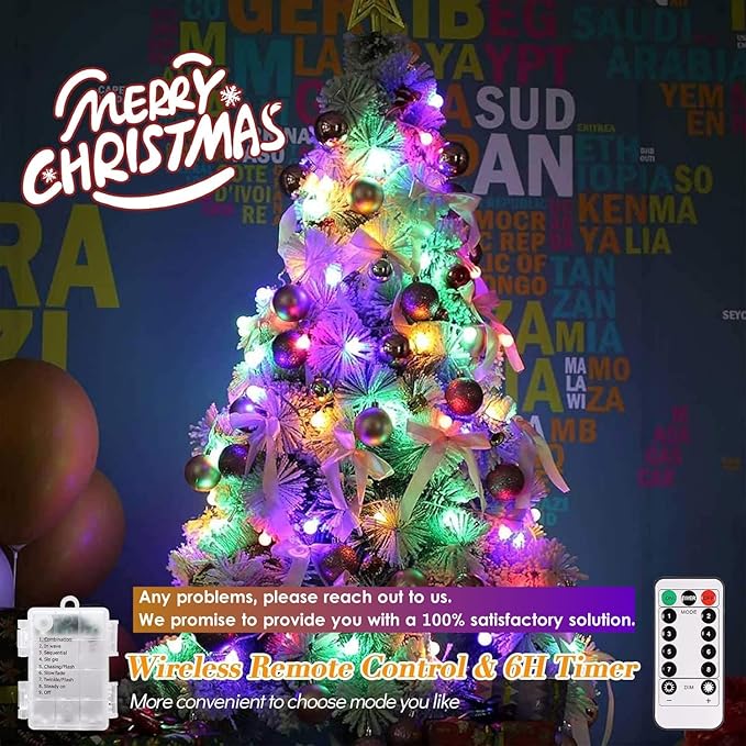 ALOVECO LED String Lights 18ft 50 LEDs Battery Operated String Lights with Remote 8 Modes Waterproof Globe Starry Fairy Lights for Outdoor Indoor Bedroom Garden Party Christmas Tree (Multicolor)