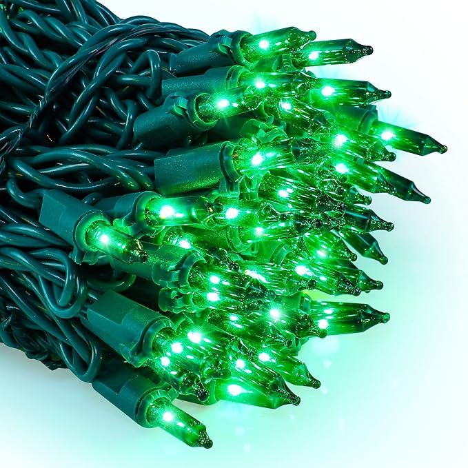 woohaha Christmas String Lights, 120V UL Certified 2PACK 50 Count Incandescent Clear Mini Green Wire Fairy Light, Xmas Tree Lights for St. Patrick's Day Patio Garden Outdoor Indoor, Green