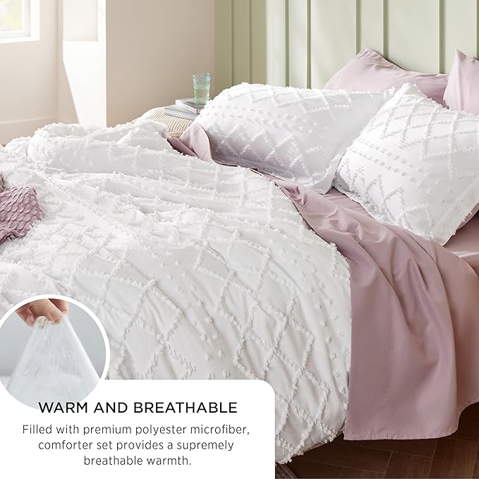 Bedsure Twin Comforter Set - Dusty Rose Comforter, Boho Tufted Shabby Chic Bedding for Kids, 2 Pieces Vintage Farmhouse Bed Set for All Seasons, Fluffy Soft Bedding with 1 Pillow Sham