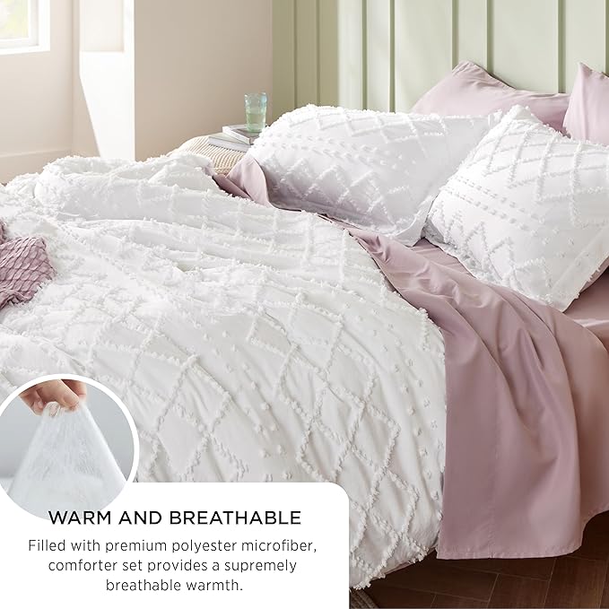 Bedsure Full Comforter Set - Black Comforter, Boho Tufted Shabby Chic Bedding for Kids, 3 Pieces Vintage Farmhouse Bed Set for All Seasons, Fluffy Soft Bedding with 2 Pillow Shams