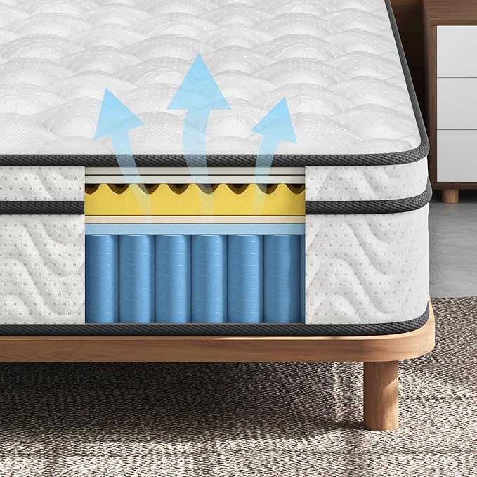 Vesgantti Mattress Twin Size 9 Inch, Fiberglass-Free | Cool Sleep Hybrid Single Mattress in a Box - Memory Foam & Pocket Springs, Ergonomic Design, Pressure Relief, Medium Firm Feel, 39"*75"*9"