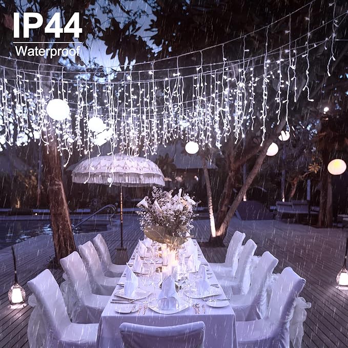 Brightown Christmas Icicle Lights Outdoor, 66 Feet 138 Drops with 736 LED, 8 Modes Waterproof Connectable Twinkle Fairy String Light for Christmas Thanksgiving Hanging Icicles (Pure White)