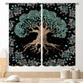 Tree of Life Curtains, Hippie Green Leaves Tree Life Vikings Celtic Nordic Aesthetic Mythology Window Drapery Treatments for Bedroom Living Room Bathroom 2 Panels, 42"x45" Inch