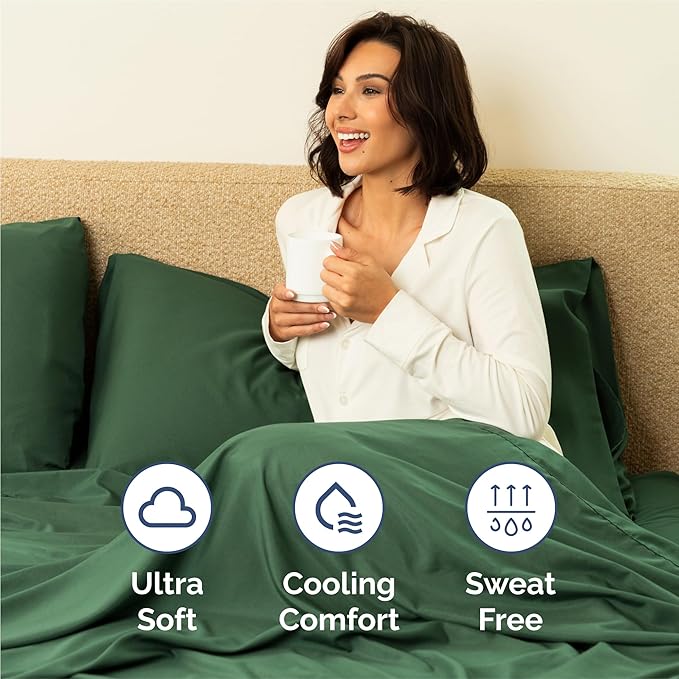 King Sheets Set 6 Piece - Bed Sheets King Size - Soft Hotel Luxury Bedding - Cooling, Comfy & Breathable - 1 Flat & 1 Fitted & 4 Pillowcases w/ Deep Pockets - Wrinkle Resistant & Fade Free - Emerald
