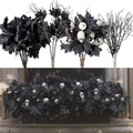 18pcs Fake Plants Outdoor, Halloween Maple Pumpkin Branch, Autumn Artificial White Pumpkins Stem with Black Maple Leaves, Faux Maple Leaves Spray for Halloween Thanksgiving Home Deocr(Black)