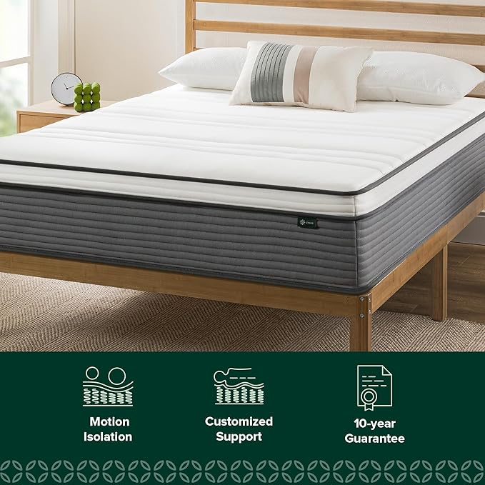 ZINUS 12 Inch True Support Hybrid Mattress [New Version], King, Fiberglass Free, Medium Feel, Motion Isolation, Certified Safe Foams & Fabric, Mattress in A Box