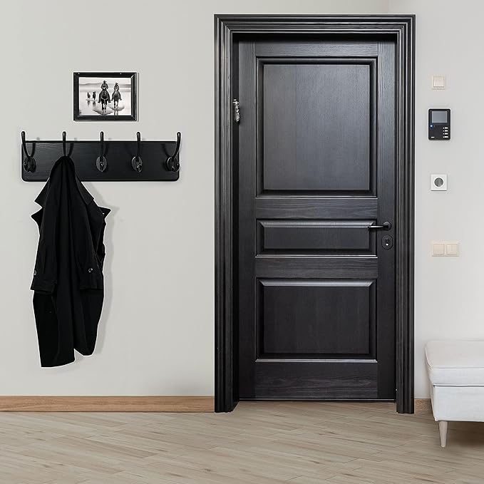 WEBI Coat Rack Wall Mount,Coat Hanger Wall,16" Hole to Hole,Coat Hooks Wall Mounted,Hook Rack,5 Hooks for Hanging Coats,Hats,Jacket,Clothes,Entryway,Black