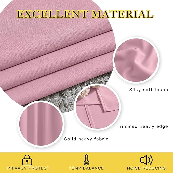 NICETOWN Blackout Room Divider Curtains 118 inches Long 2 Panels, Grommet Sliding Door Curtains Solid Window Treatments Sound Reducing for Living Room, W66 x L118, Crystal Pink