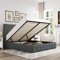 Allewie Full Size Lift Up Storage Bed, Button Tufted Headboard with Wingback, Hydraulic Support, No Box Spring Needed, Dark Grey