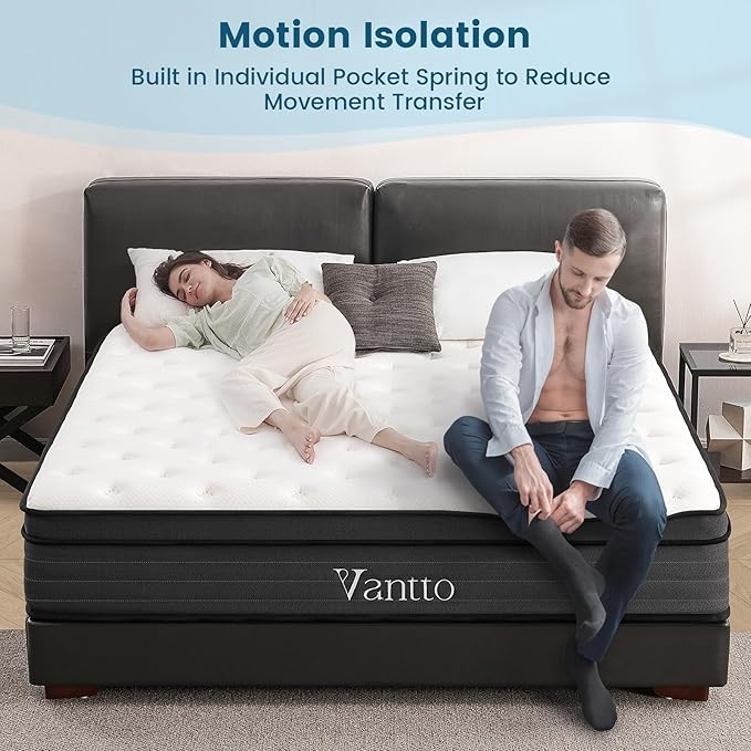King Size Mattress, 14 Inch Hybrid Memory Foam King Bed Mattress with Pocket Springs for Motion Isolation Pressure Relief, CertiPUR-US