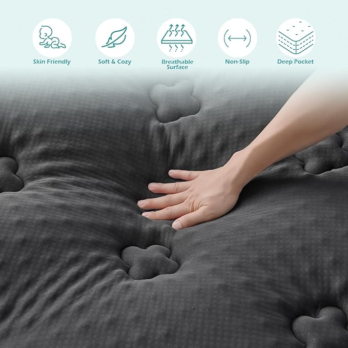 Hansleep California King Mattress Topper Viscose Derived from Bamboo, Memory Foam Pillow Top Mattress Topper Cal King with Deep Pocket, Mattress Pad for Back Pain Relief, 72" x 84", Charcoal
