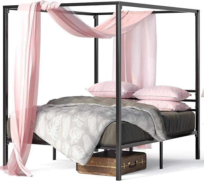 ZINUS Patricia Black Metal Canopy Platform Bed Frame, Mattress Foundation with Steel Slat Support, No Box Spring Needed, Easy Assembly, Queen