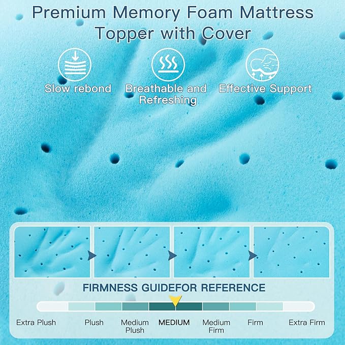 Airensky Queen Mattress Topper, Cooling Gel Infused Memory Foam Topper with Removable Skin-Friendly Cover, Bed Topper for Pressure Relief Back Pain, CertiPUR-US Certified, 3 Inch, 60"x80"