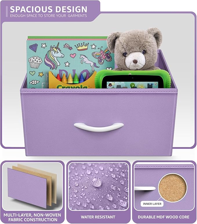 Sorbus Dresser Storage Tower, Organizer Drawers for Closet Boys & Girls Bedroom, Bedside Furniture, Chest for Home, College Dorm, Steel Frame, Wood Top, Fabric Bins (Purple)