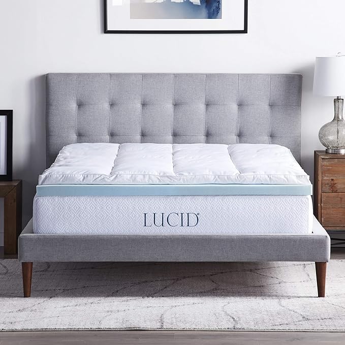 LUCID 4 Inch Down Alternative and Gel Memory Foam Mattress Topper - Three Toppers In One - Full , White