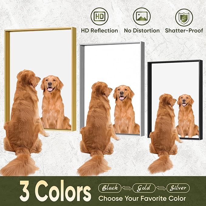 Suidia Bathroom Mirror, 24" x 36" Wall Mirror Metal Framed, Bathroom Vanity Mirror for Living Room Bedroom Bathroom Entryway, Black, Rect Corner Style