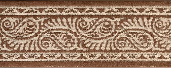 Custom Length Cut to Size Tribal Ethnic Southwestern Inspired Hallway Runner Rug, Non Slip Rubber Backed, 31 inch Wide X Customized Length, Mayan Brown, 31 inch X 6 feet